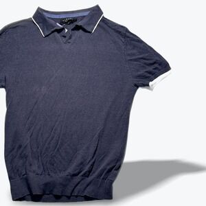 Velvet by Graham & Spencer Polo Top Linen Blend Navy Blue Womens Medium